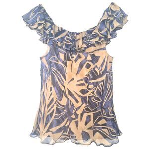 Lauren Ralph Lauren Silk Top Size 8 Tropical Print Ruffle Spring Summer Classic